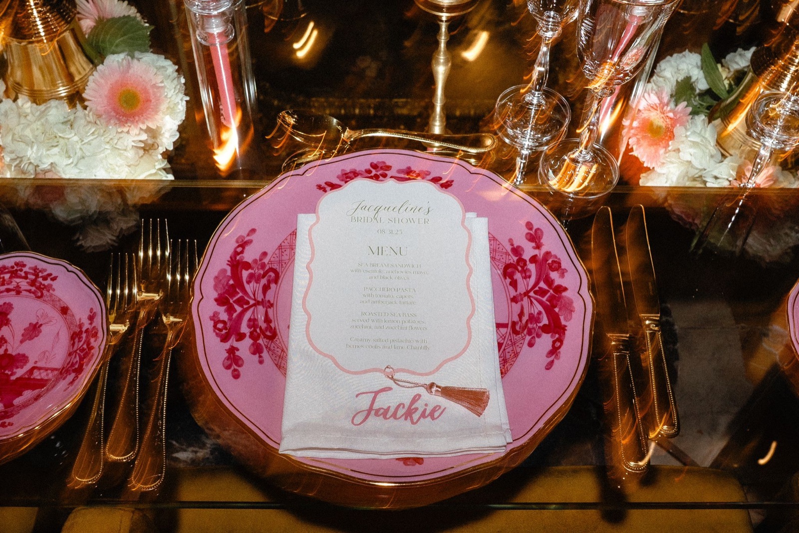Personalized menu on a formal place setting